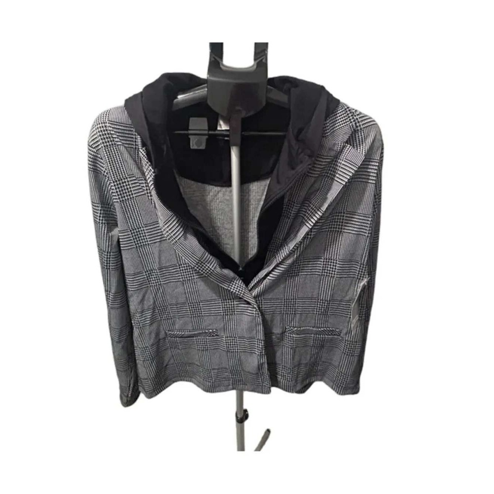 No Boundaries Hooded Blazer Womens XXL 19 Winter White Plaid NEW Glen Check Hood